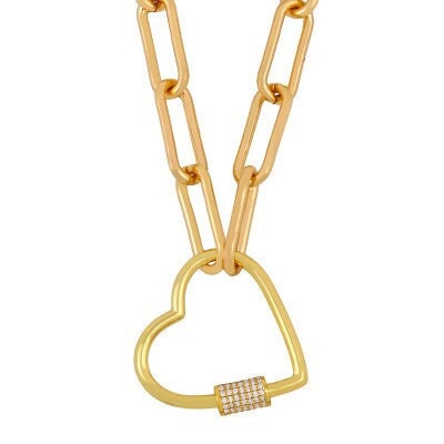 Gold And Silver Heart Necklaces With Diamante Lock