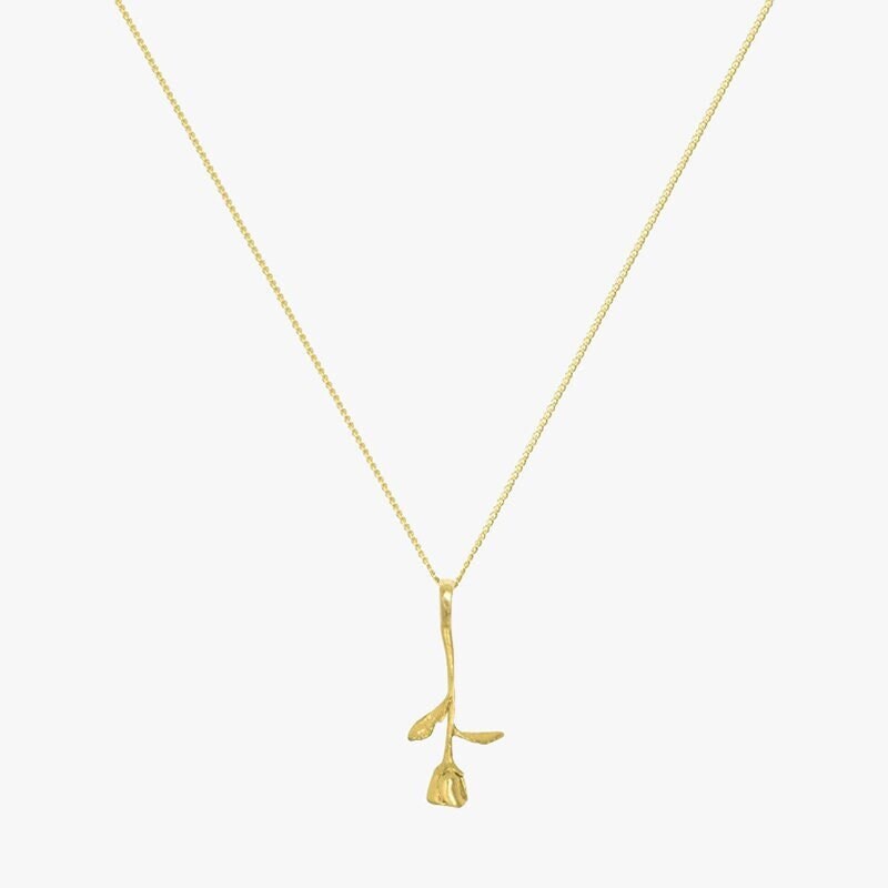Gold Rose Necklace, Sterling Silver Charm Necklace