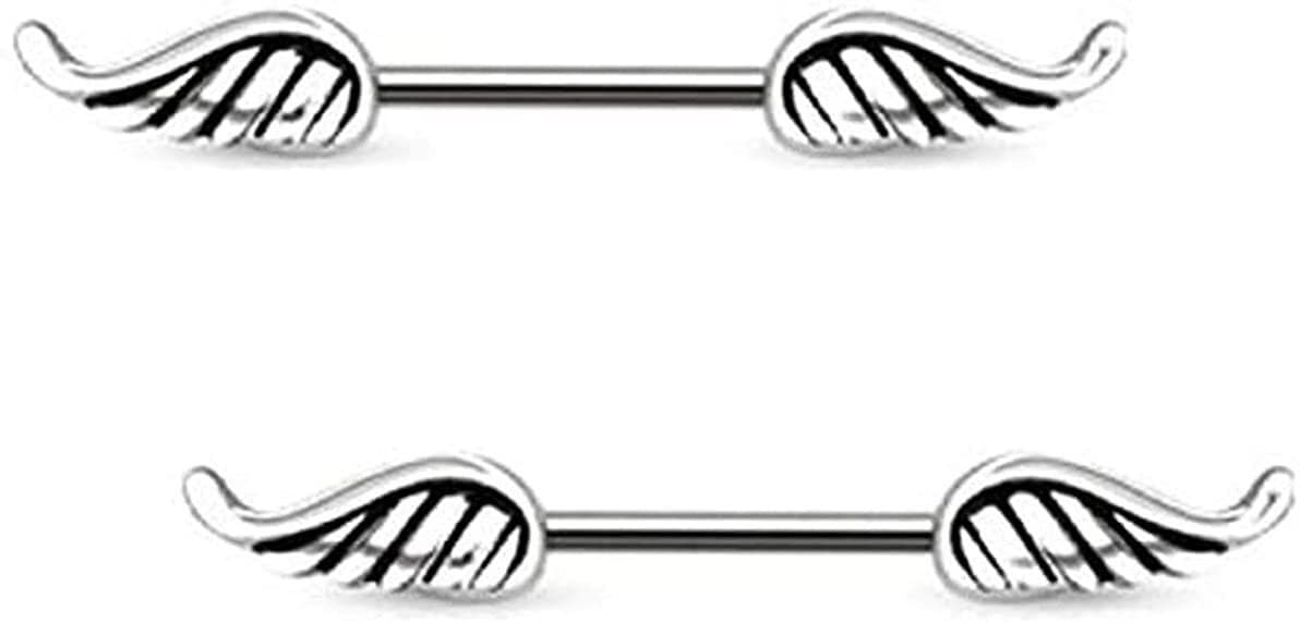 Winged Nipple Bar & Industrial Piercing, Silver, Black And Rainbow Colours