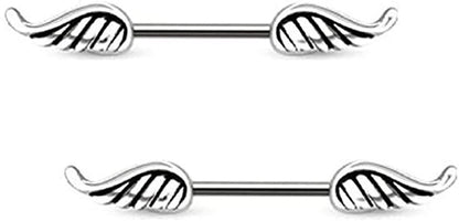Winged Nipple Bar & Industrial Piercing, Silver, Black And Rainbow Colours