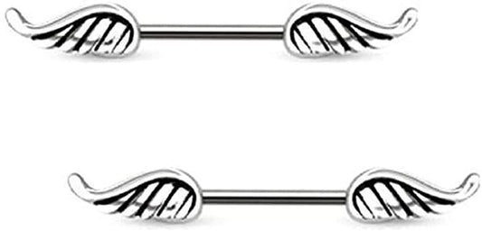 Winged Nipple Bar & Industrial Piercing, Silver, Black And Rainbow Colours
