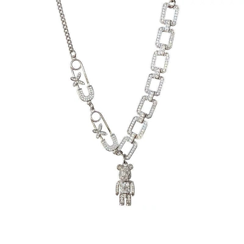 Silver Iced Out Teddy Bear Necklace