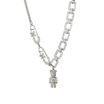 Silver Iced Out Teddy Bear Necklace