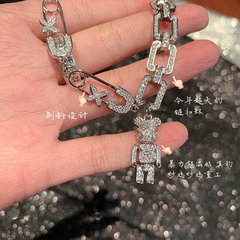 Silver Iced Out Teddy Bear Necklace