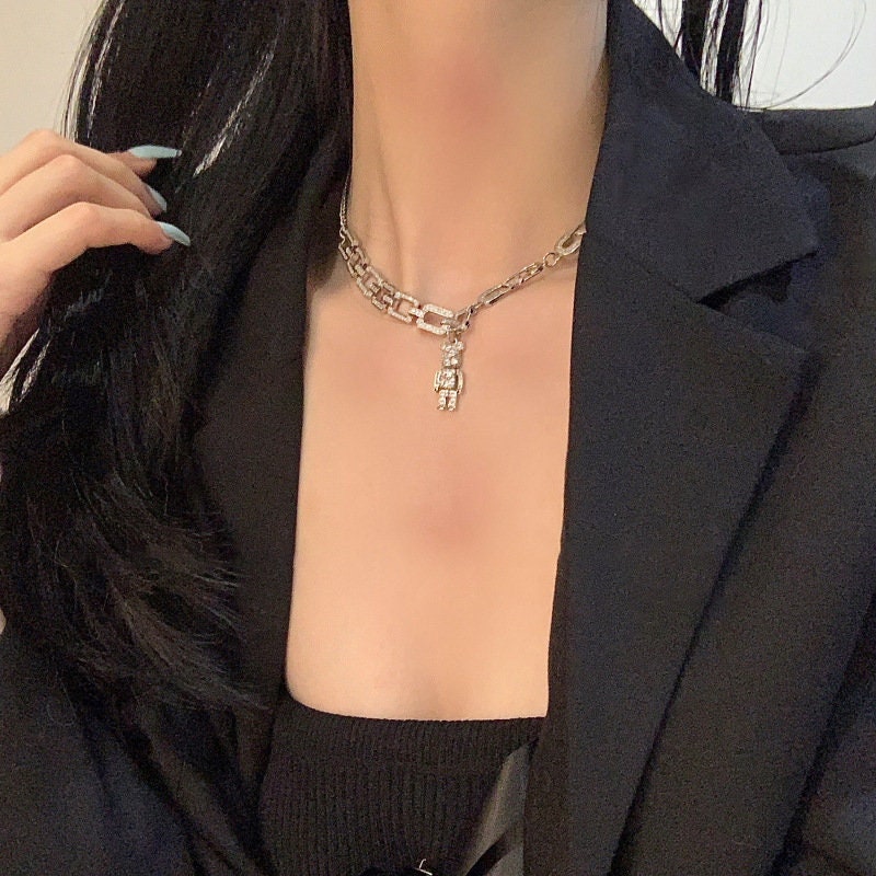 Silver Iced Out Teddy Bear Necklace