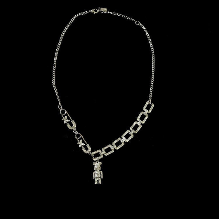 Silver Iced Out Teddy Bear Necklace