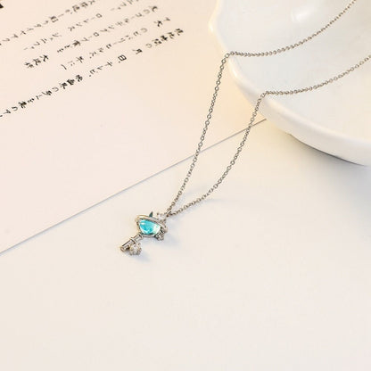 Blue Crystal Planet Key Necklace