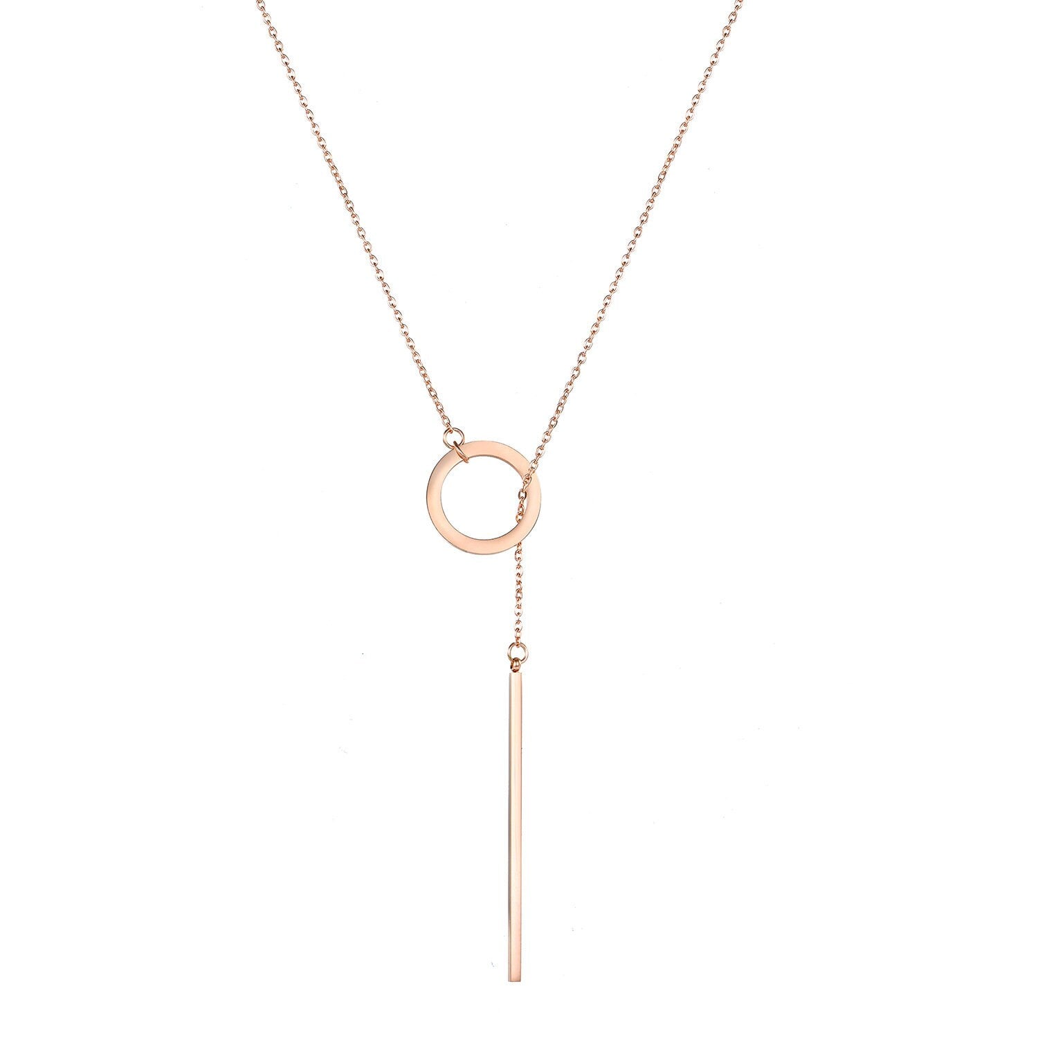 Geometric Clavicle Chain Circular Stacked Long Pendant Necklace Stainless Steel (Gold, Silver, Rose gold)