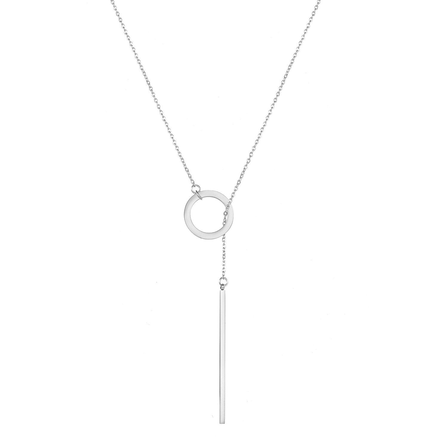 Geometric Clavicle Chain Circular Stacked Long Pendant Necklace Stainless Steel (Gold, Silver, Rose gold)
