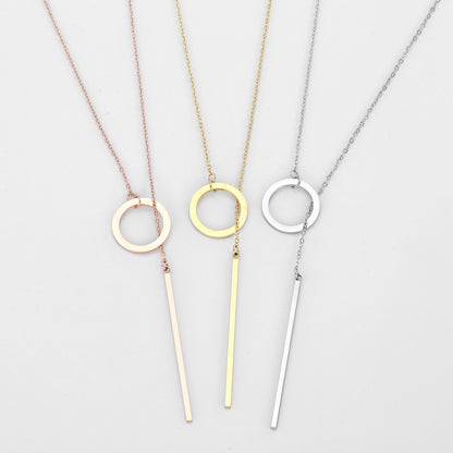 Geometric Clavicle Chain Circular Stacked Long Pendant Necklace Stainless Steel (Gold, Silver, Rose gold)