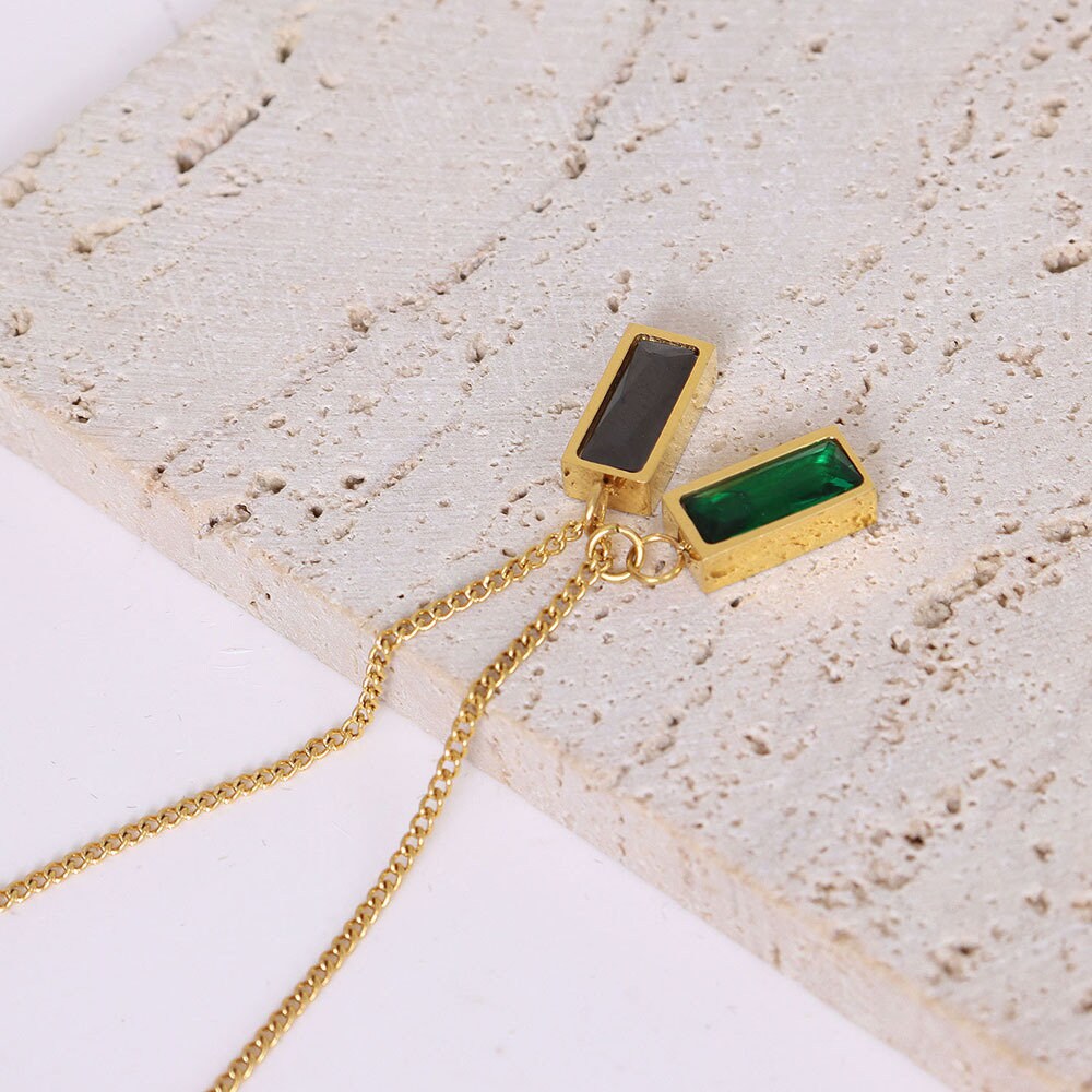 Black And Emerald Stainless Steel Pendant Necklace