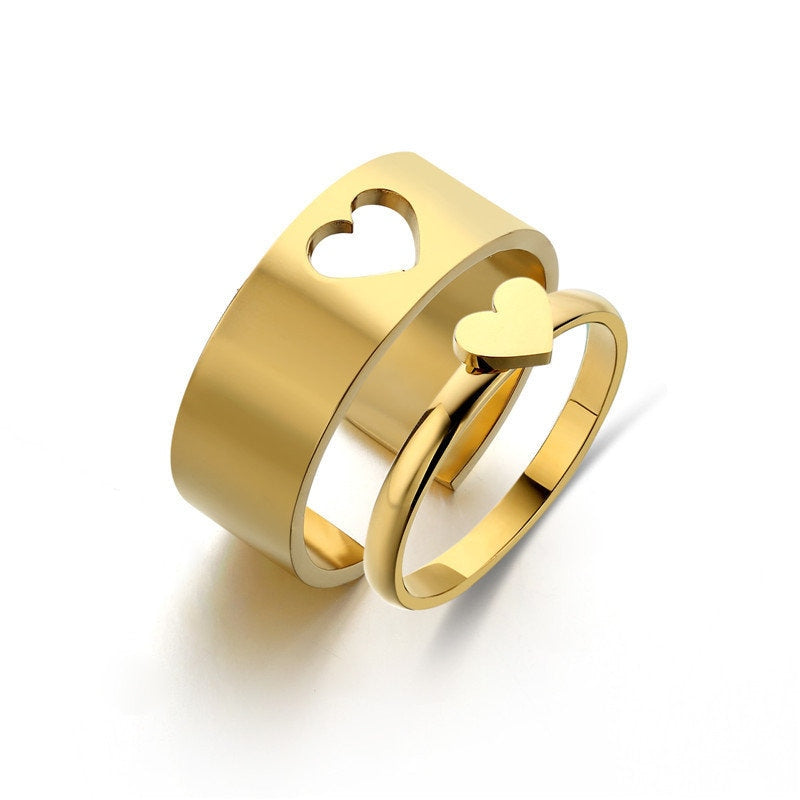 Stainless Steel Gold Couples Ring (Size7)