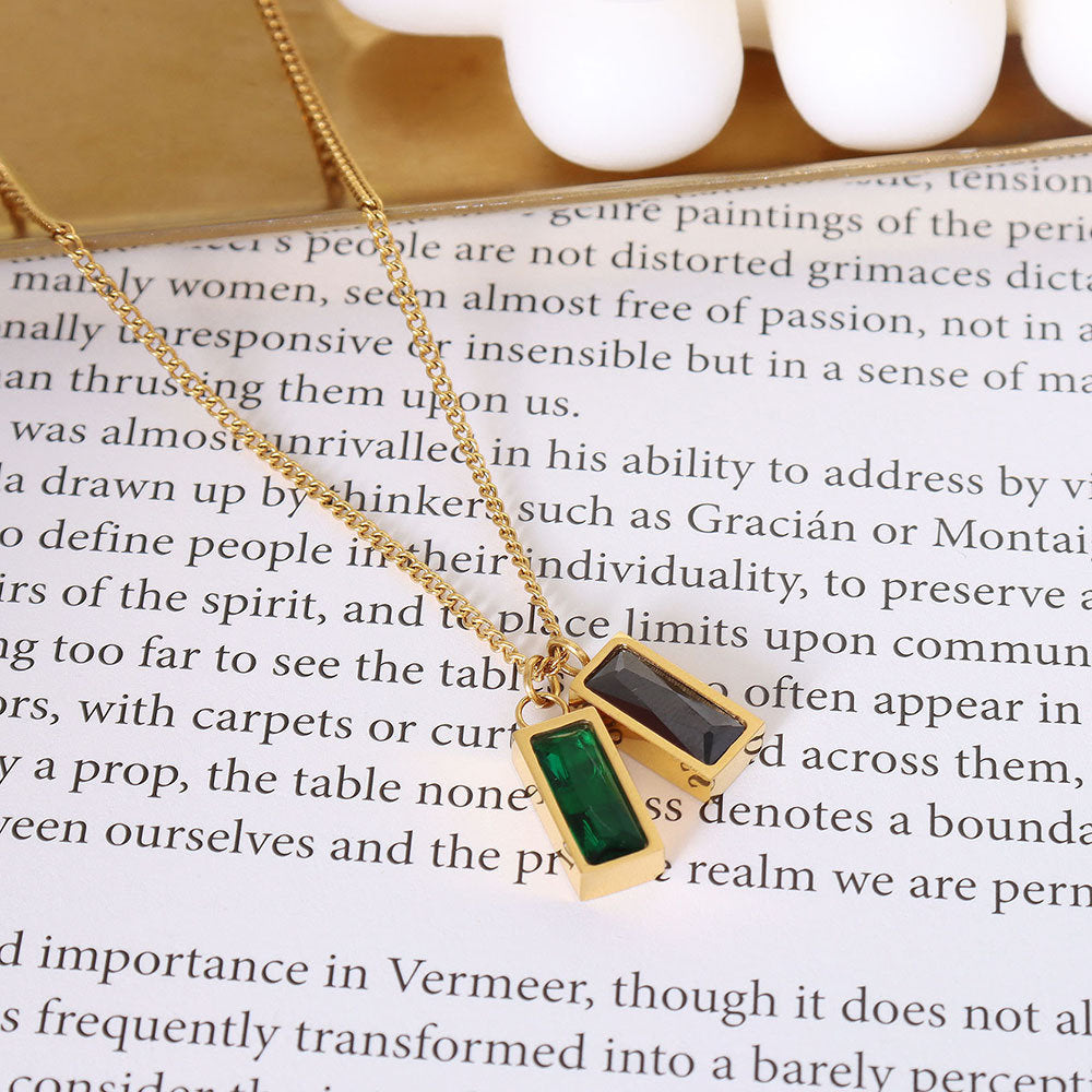 Black And Emerald Stainless Steel Pendant Necklace