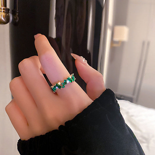 Emerald Green, Gold Plated Zircon Ring