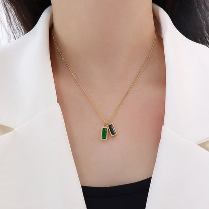 Black And Emerald Stainless Steel Pendant Necklace