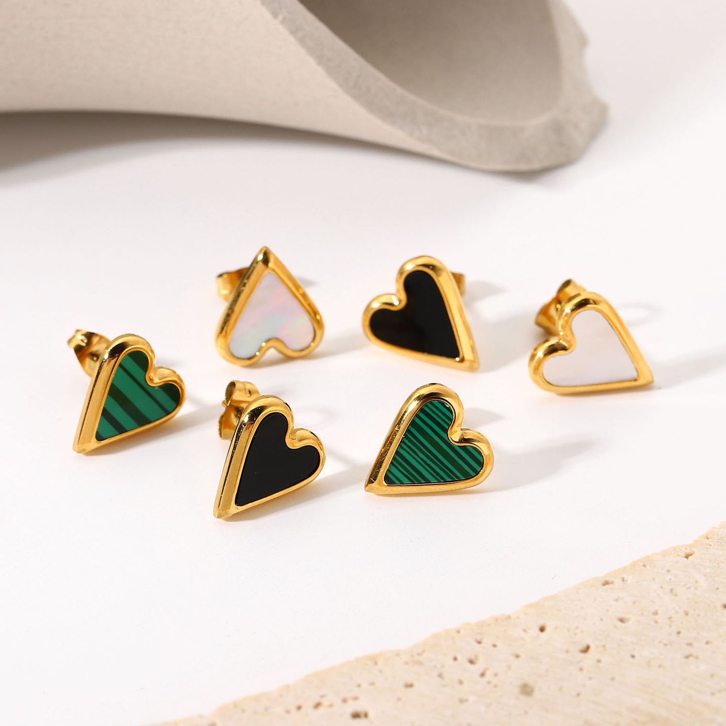 Chunky Gold Plated Heart Earrings, Shell Heart Stainless Steel Stud Earring