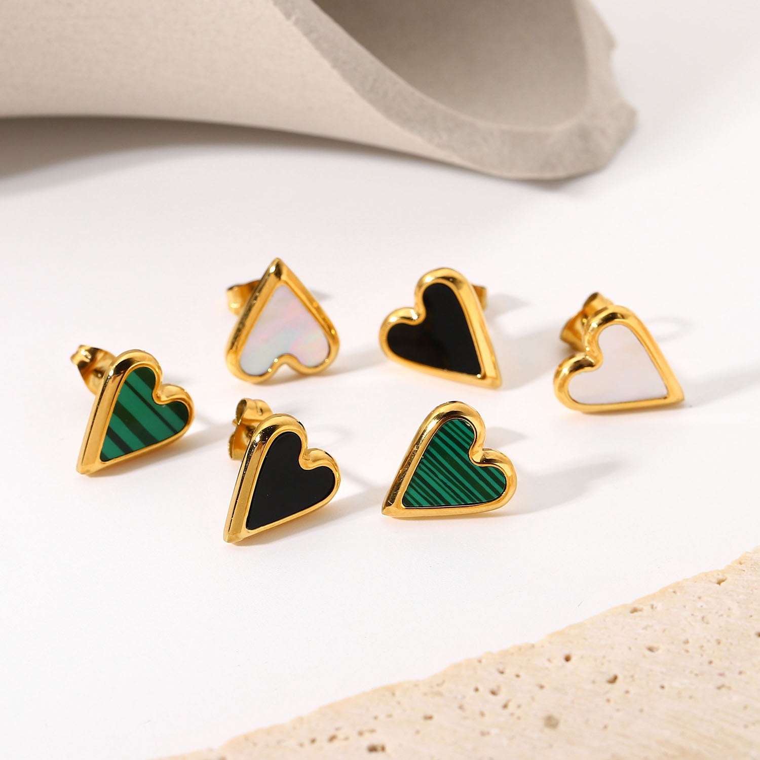 Chunky Gold Plated Heart Earrings, Shell Heart Stainless Steel Stud Earring