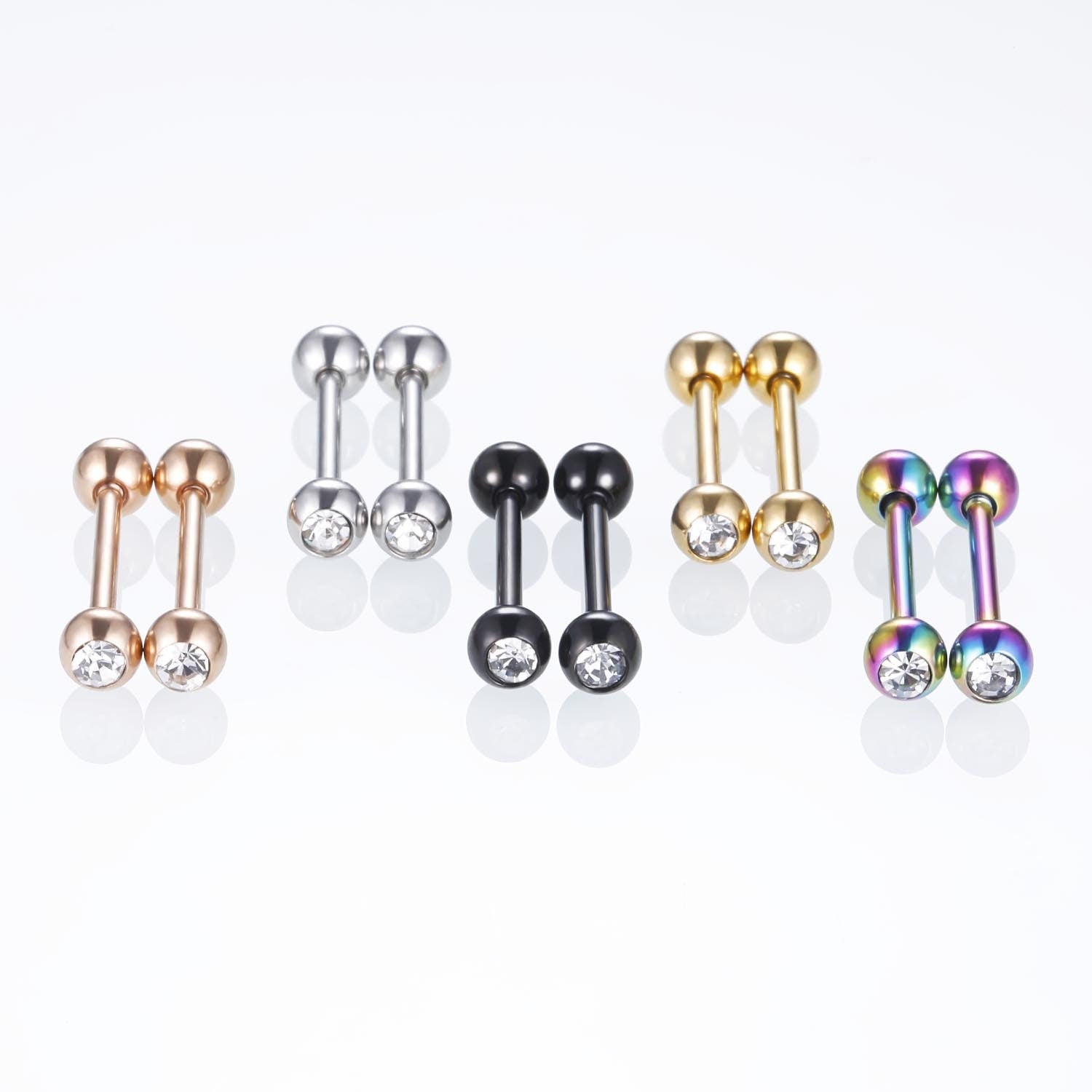 Tongue Barbell Ring With Zircon Nipple Piercing Helix Earrings Tragus Stainless Steel Piercing Jewelry