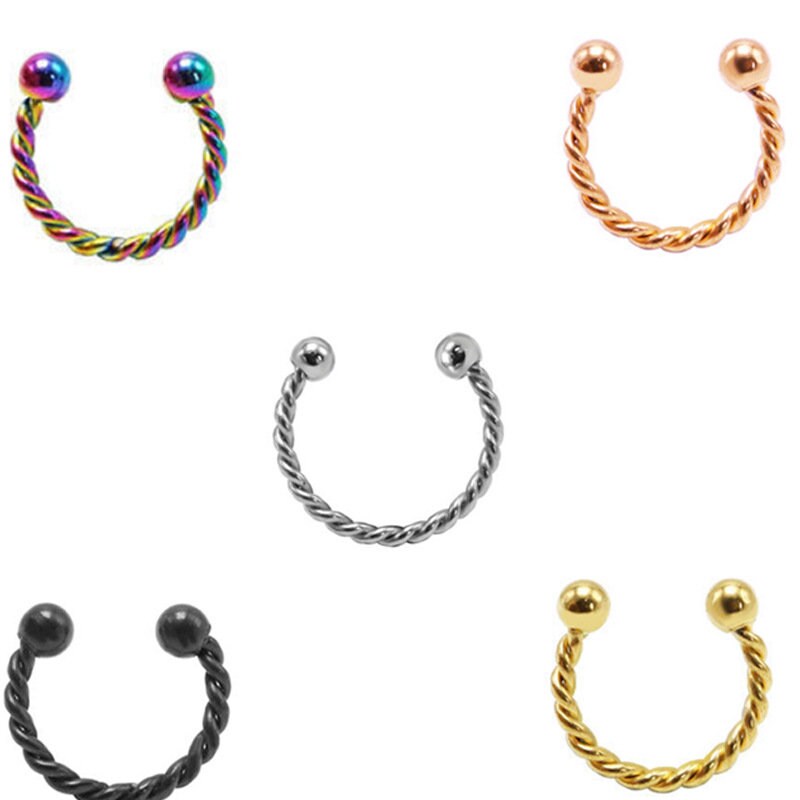 Twisted Horseshoe Septum Ring Piercing, Silver, Gold, Rose Gold, Black & Rainbow 8mm 16G