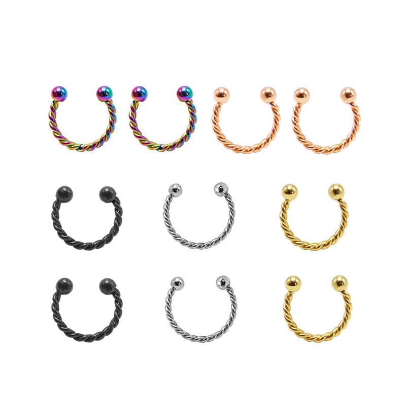 Twisted Horseshoe Septum Ring Piercing, Silver, Gold, Rose Gold, Black & Rainbow 8mm 16G