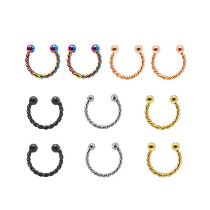 Twisted Horseshoe Septum Ring Piercing, Silver, Gold, Rose Gold, Black & Rainbow 8mm 16G