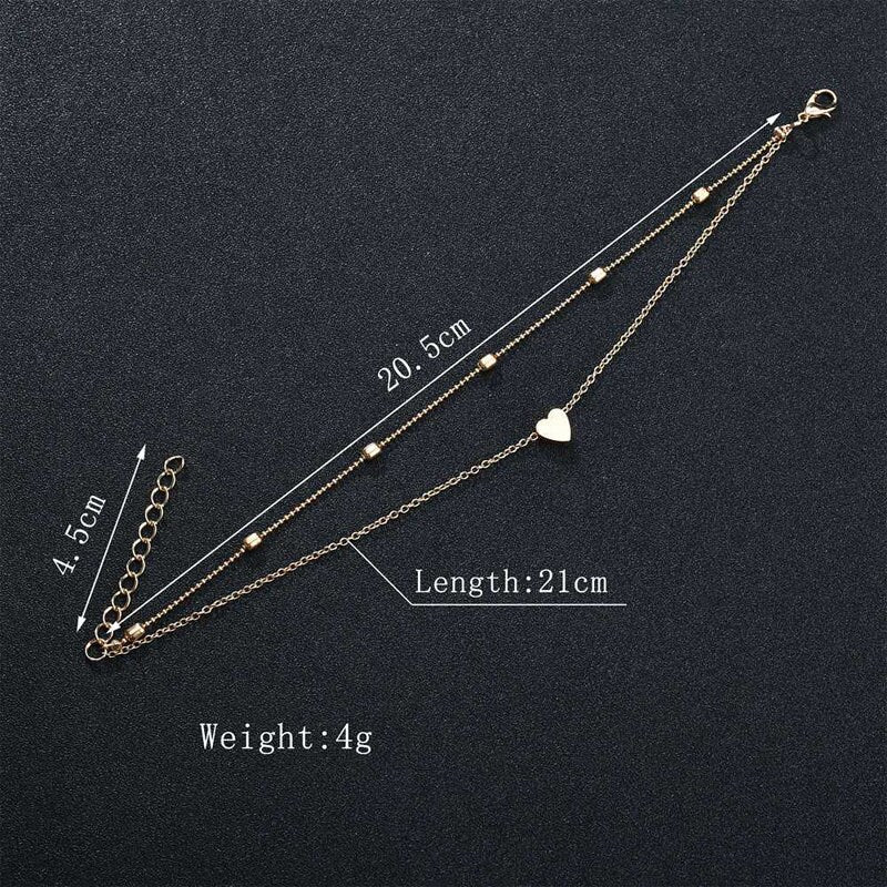 Boho Love Heart Anklets, Gold & Silver