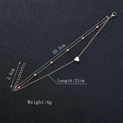 Boho Love Heart Anklets, Gold & Silver