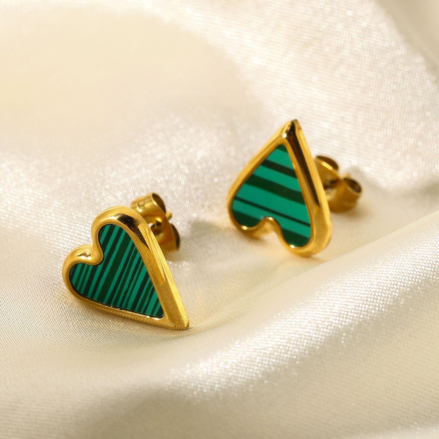 Chunky Gold Plated Heart Earrings, Shell Heart Stainless Steel Stud Earring