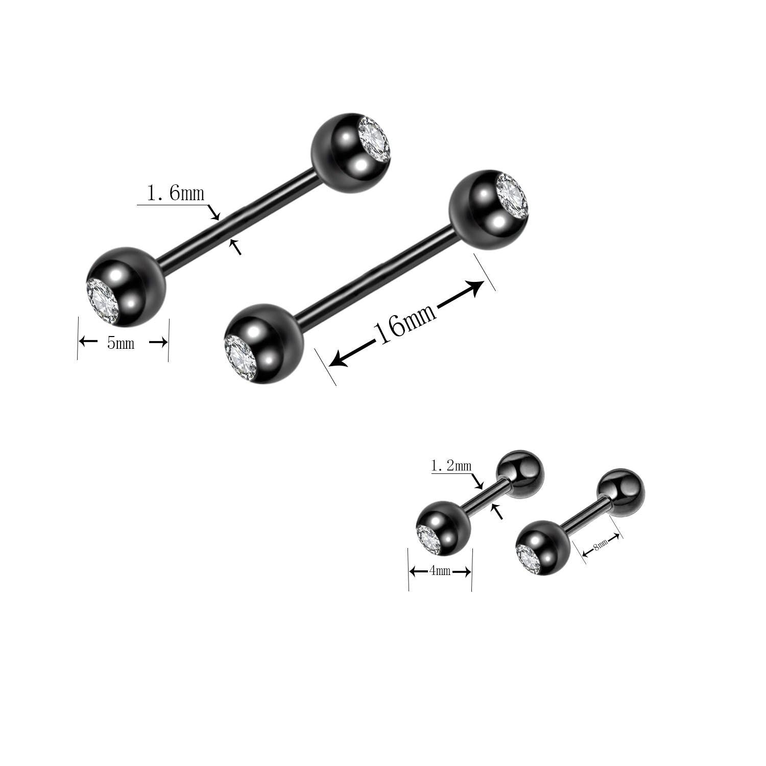 Tongue Barbell Ring With Zircon Nipple Piercing Helix Earrings Tragus Stainless Steel Piercing Jewelry