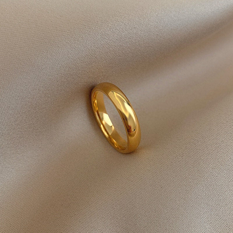 Simple Minimalist Dainty Design 18K Gold Plated Titanium Steel Stack Band Ring Medium