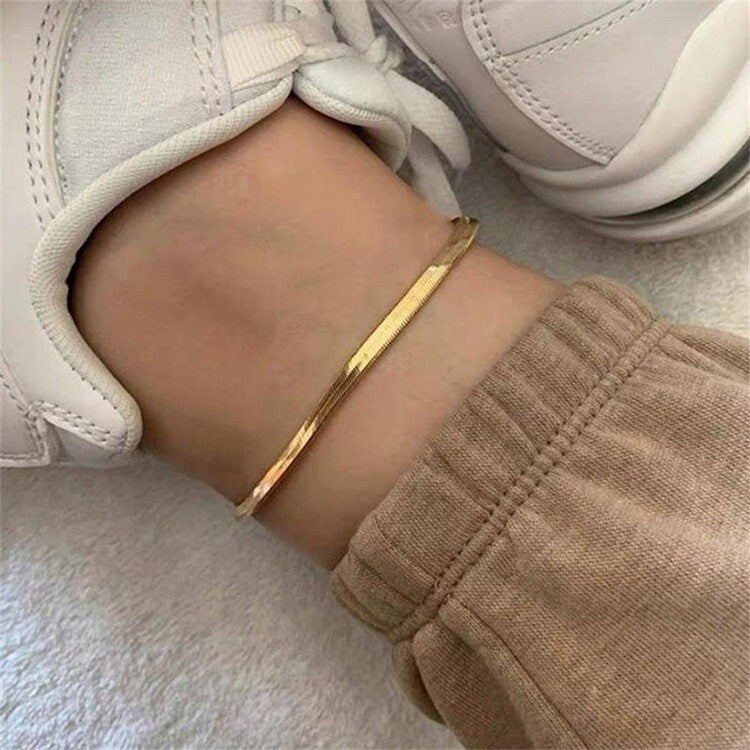 Snake Chain Anklet, Gold, Silver, Rose Gold