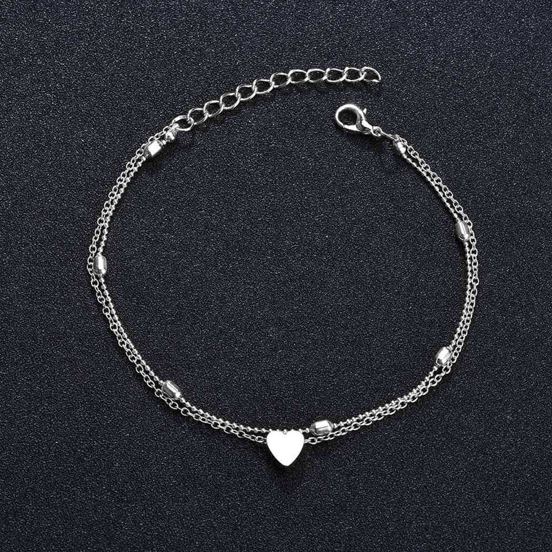 Boho Love Heart Anklets, Gold & Silver