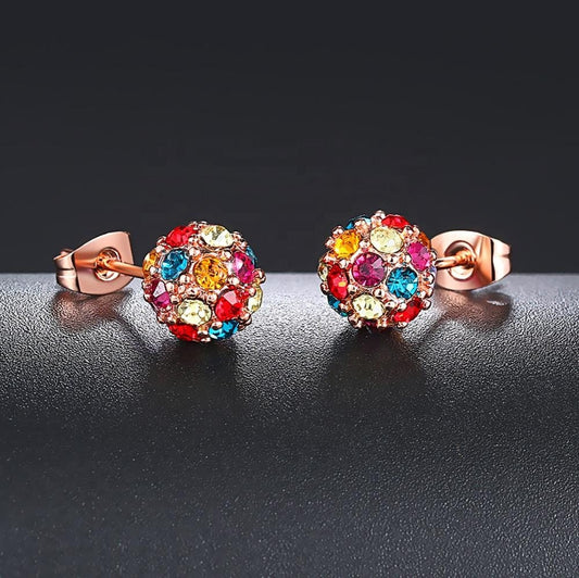 Rose Gold Multistone Rounded Ball Stud Earrring