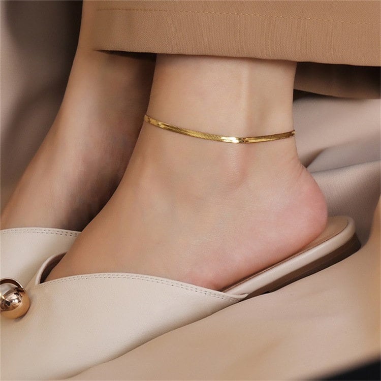 Snake Chain Anklet, Gold, Silver, Rose Gold
