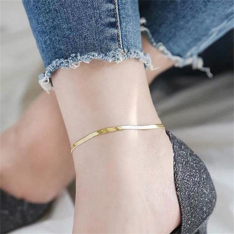 Snake Chain Anklet, Gold, Silver, Rose Gold