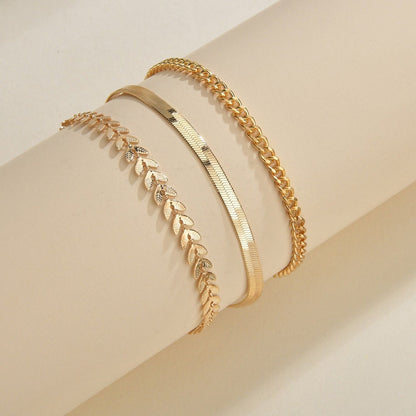 Gold Chain Boho Anklets, Pack Of 3