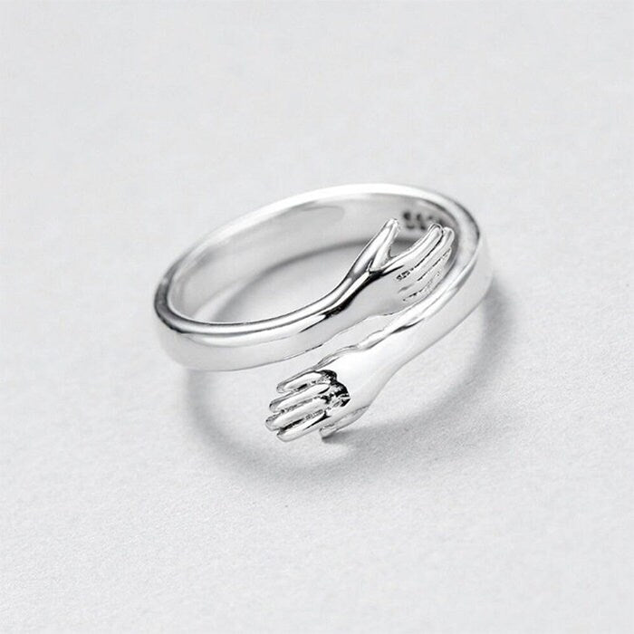 Hand Hugging Friendship Ring, Adjustable Open Style