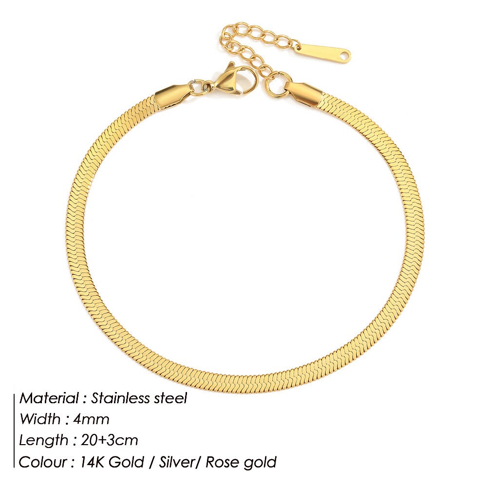 Snake Chain Anklet, Gold, Silver, Rose Gold