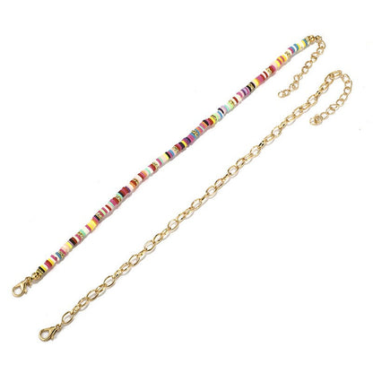 Heishi Bead Anklets, Candy Design and Gold Chain Set Of Two