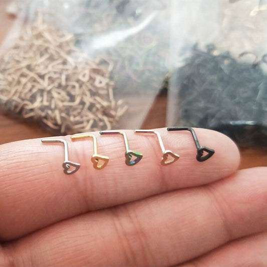 Love Heart Nose Studs, Black, Silver, Gold, Rose Gold