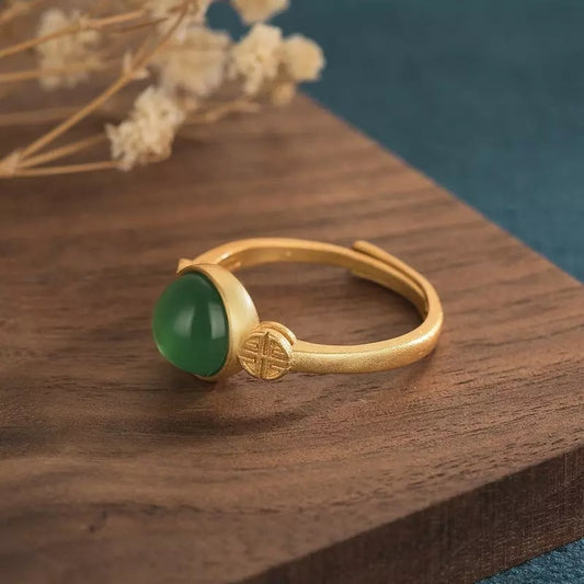 Gold Green Stone Ring