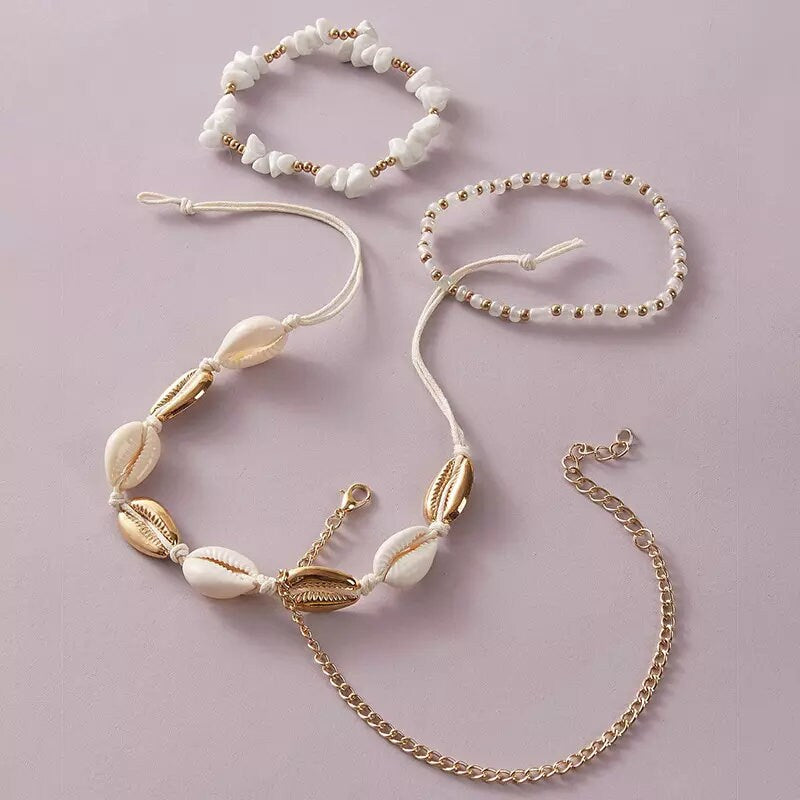 Cowrie Sea Shell Beach Anklet Set