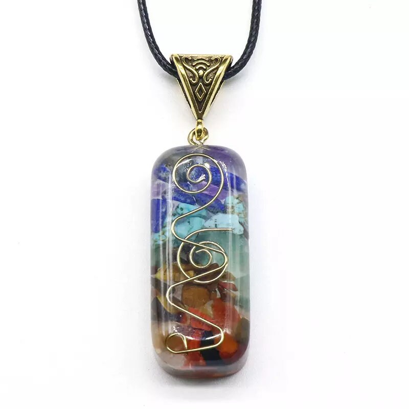 Reiki Healing Stone Natural Seven Chakra Orgone Energy Pendant Necklace Colorful Crystal Gravel Stones 7 Chakra Necklace