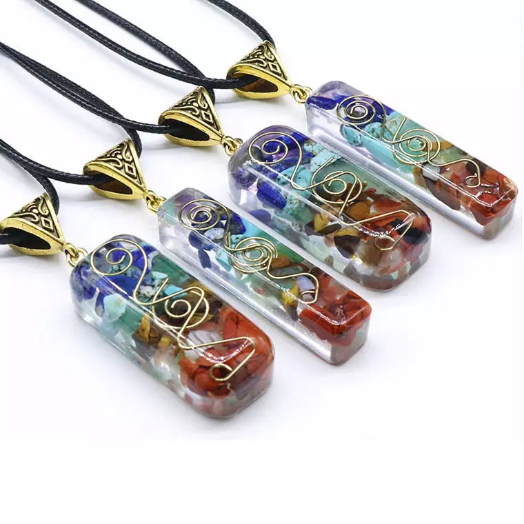 Reiki Healing Stone Natural Seven Chakra Orgone Energy Pendant Necklace Colorful Crystal Gravel Stones 7 Chakra Necklace