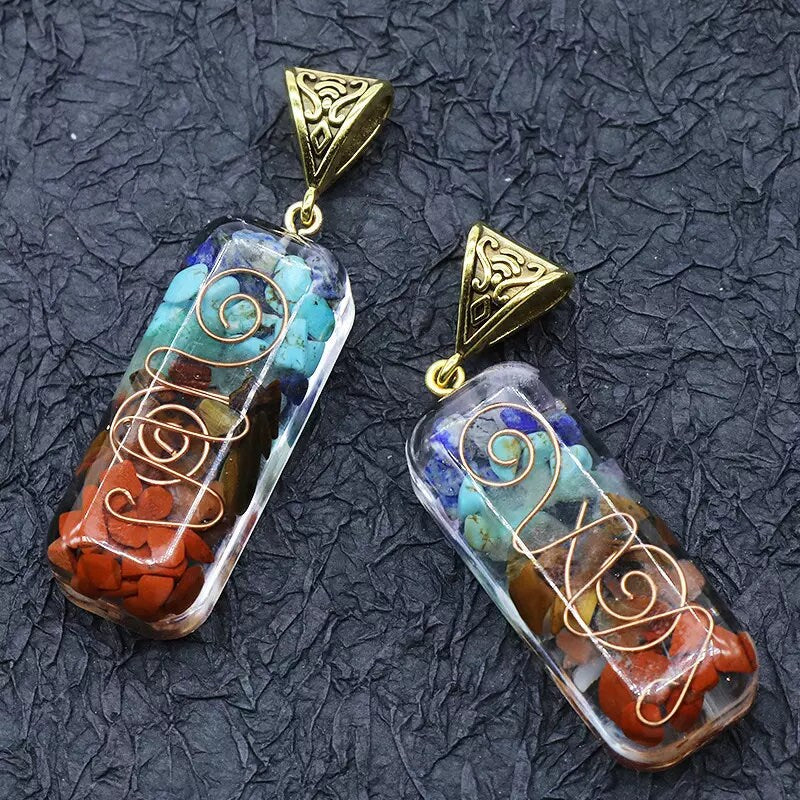 Reiki Healing Stone Natural Seven Chakra Orgone Energy Pendant Necklace Colorful Crystal Gravel Stones 7 Chakra Necklace