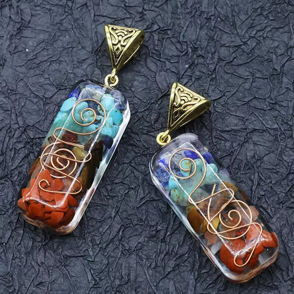 Reiki Healing Stone Natural Seven Chakra Orgone Energy Pendant Necklace Colorful Crystal Gravel Stones 7 Chakra Necklace