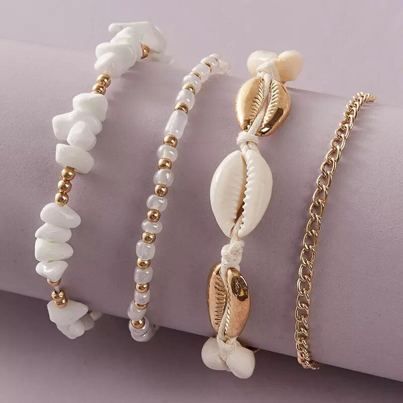Cowrie Sea Shell Beach Anklet Set
