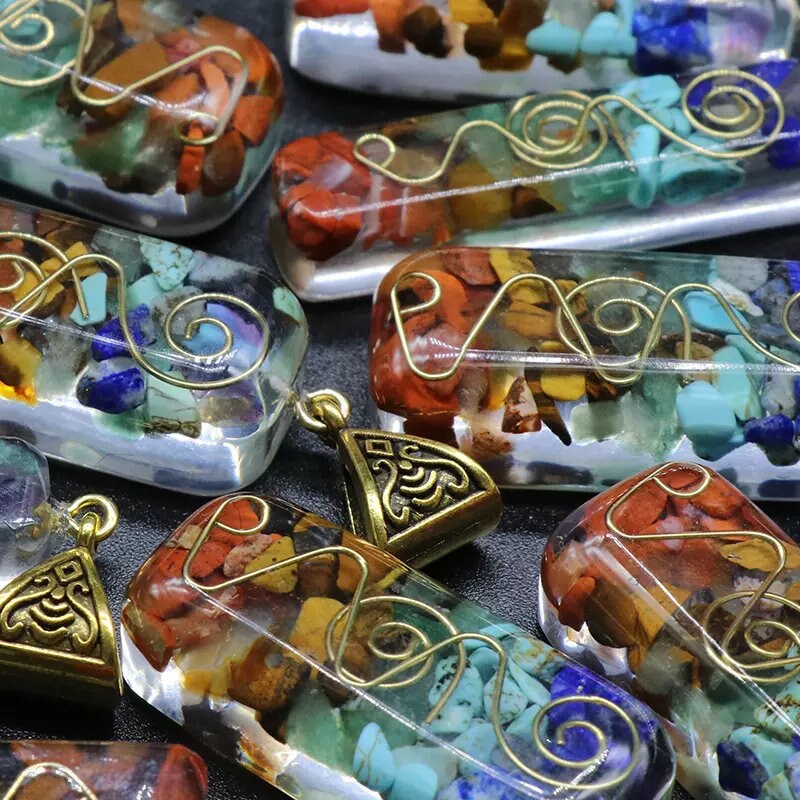 Reiki Healing Stone Natural Seven Chakra Orgone Energy Pendant Necklace Colorful Crystal Gravel Stones 7 Chakra Necklace