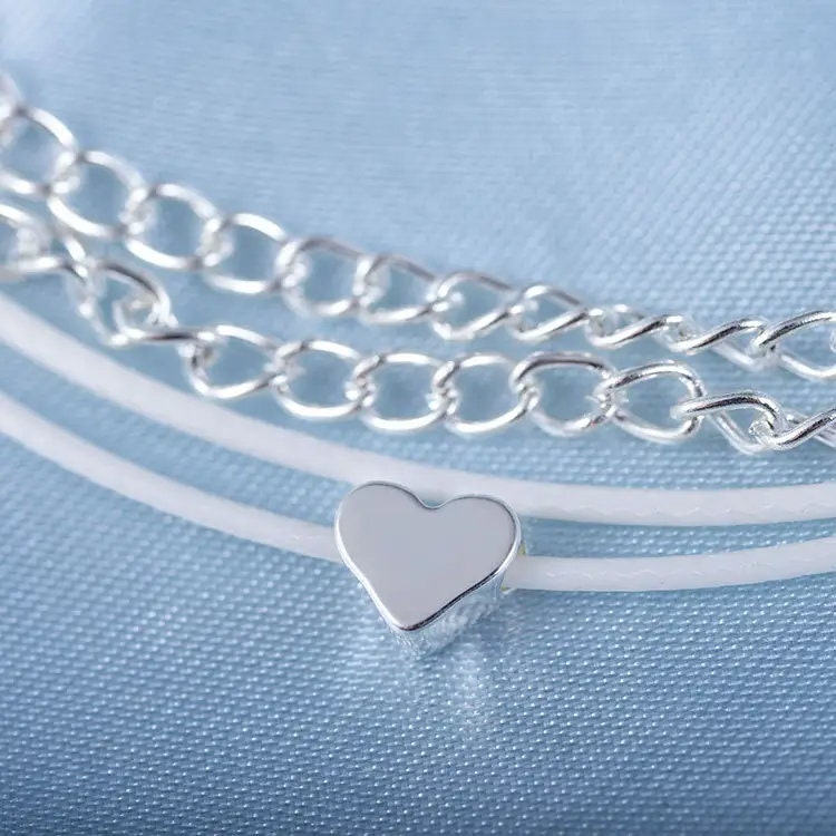 Bohemian Silver Heart Anklet Bracelet