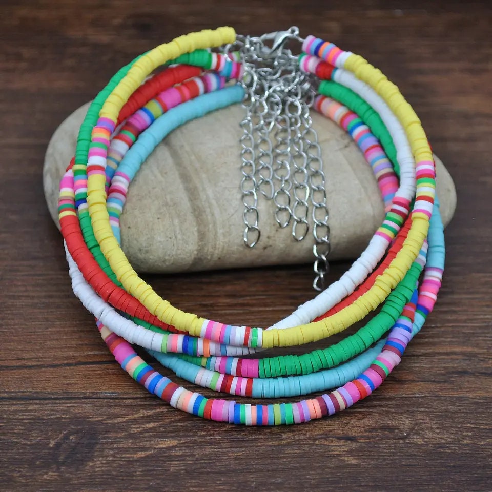 Boho Ethnic Beach Foot Chain Handmade Polymer Clay Disc Beaded Anklet Bracelet Adjustable
